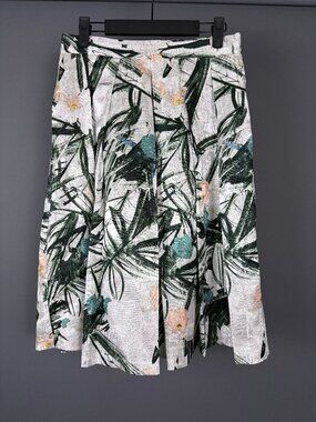 Comme Toi Metallic Floral Jacquard Pleated Midi Skirt M